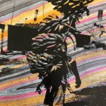 Screenprint of archival photo of banana plantation worker on pigmented paper